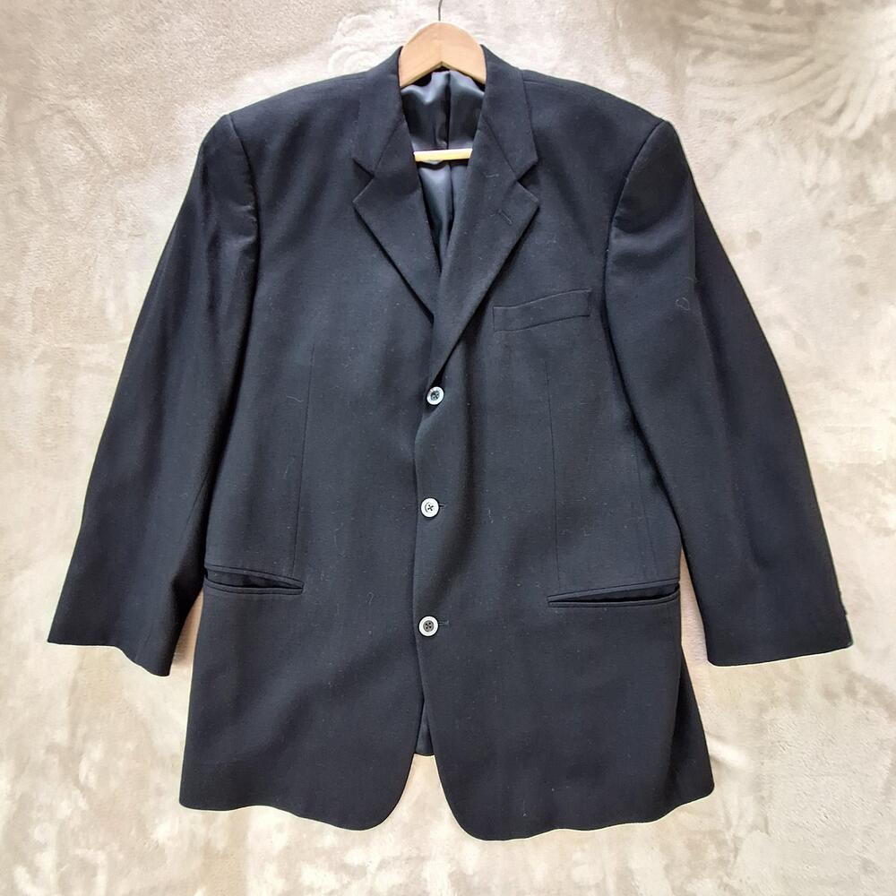 Loro Piana Suit Jacket Mens 40R Black Wool Ventless 3 Button Jhane Barnes Formal